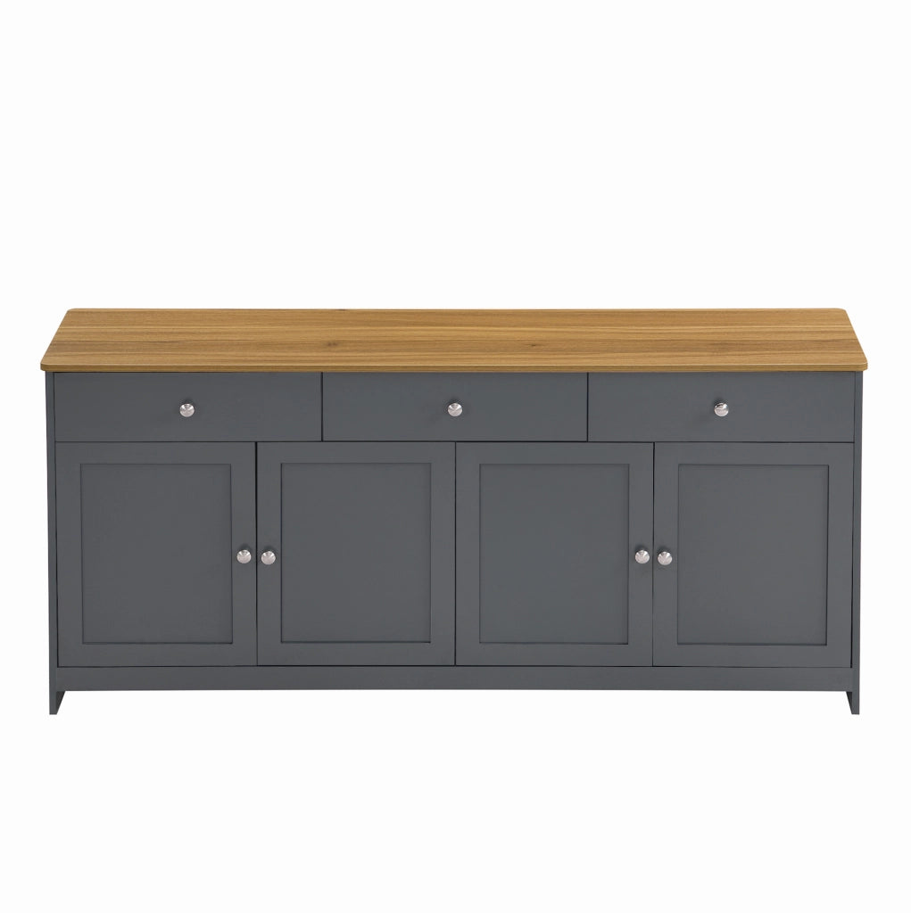 Sideboard in stile rustico grigio scuro e noce con 4 ante e 3 cassetti, 160 x 75 x 37 cm