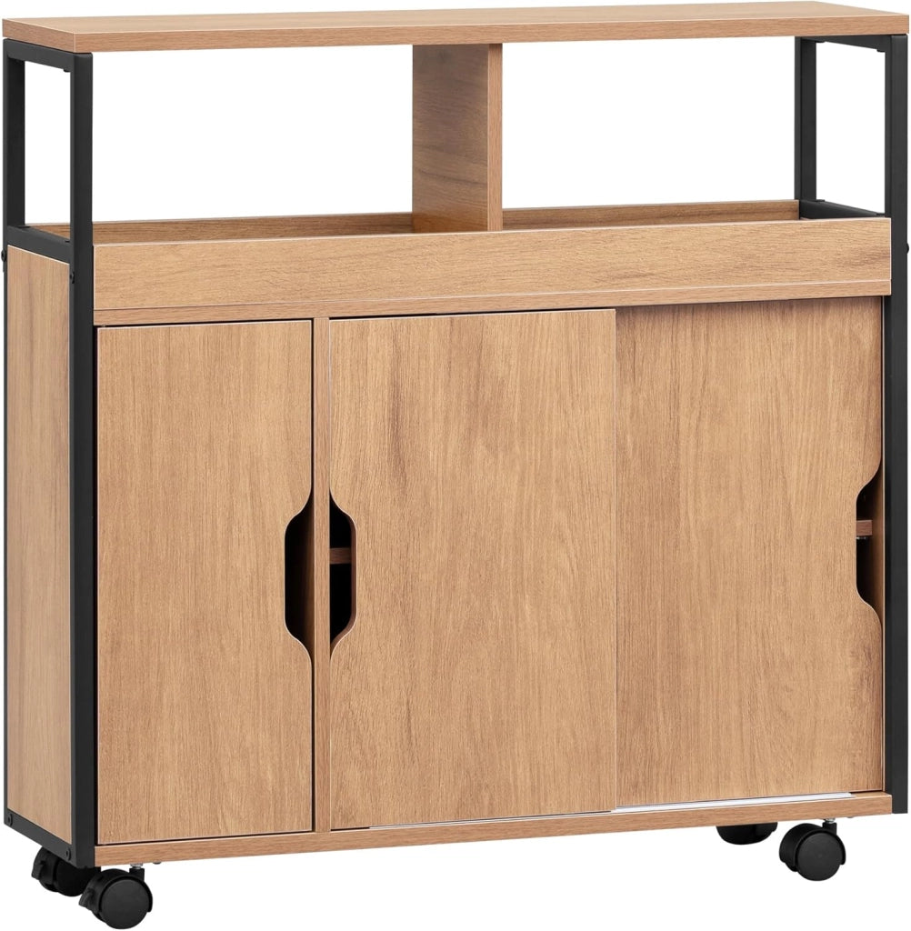Mobile da Bagno Stretto, Mobile da Bagno con 2 Scomparti Aperti, Ripiano Regolabile, Ante Scorrevoli, Ripiano a Nicchia con Rotelle, 70x70x20 cm, Nero Rovere Chiaro