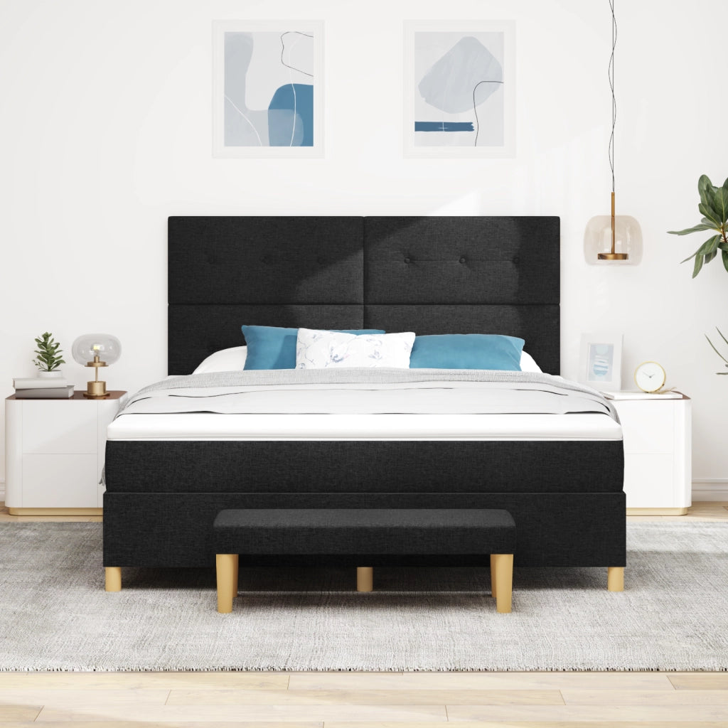 Letto Box Spring con Materasso & Panchina Nero 180x200 cm Tessuto