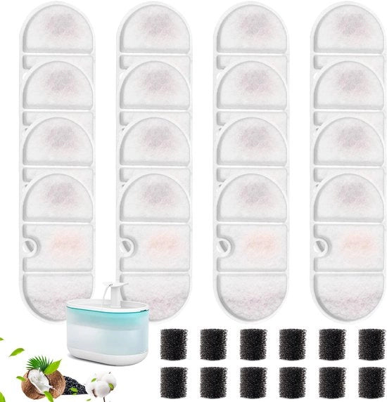 Kit di filtri per fontaniera per gatti da 16 pezzi, filtro per fontaniera per gatti per PLWF002 fontaniera per gatti, sostituzione del filtro Petlibro, 16 spugne a schiuma e 16 modelli di filtro