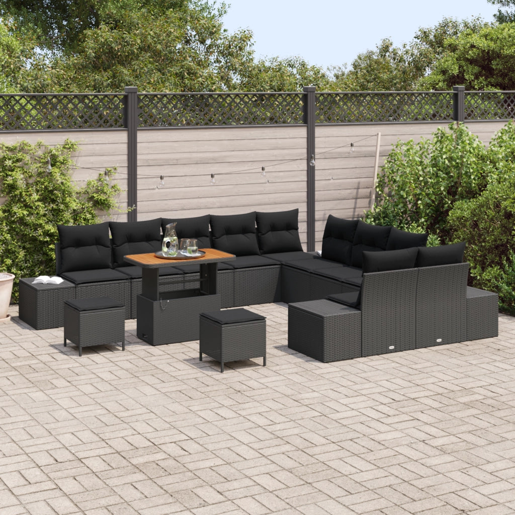 Set da giardino  da 13 pezzi con cuscini neri in polyrattan