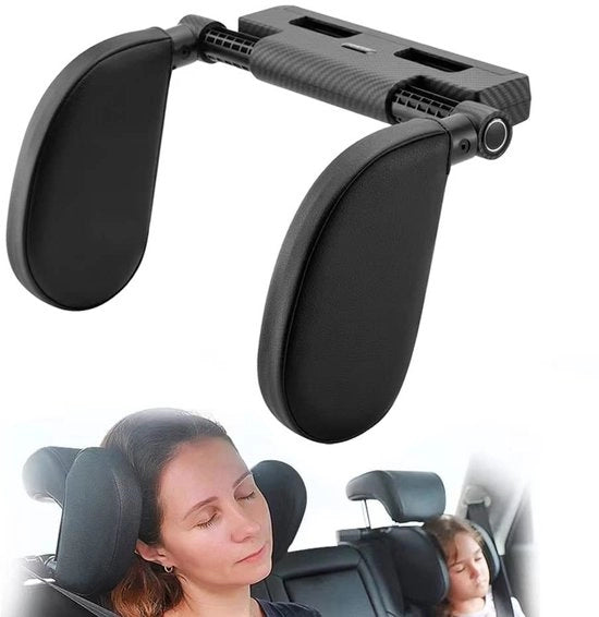 Sostegno per la testa per bambini e adulti, cuscino, supporto cervicale, sedile per auto regolabile (disegno a rete in fibra di carbonio nera)