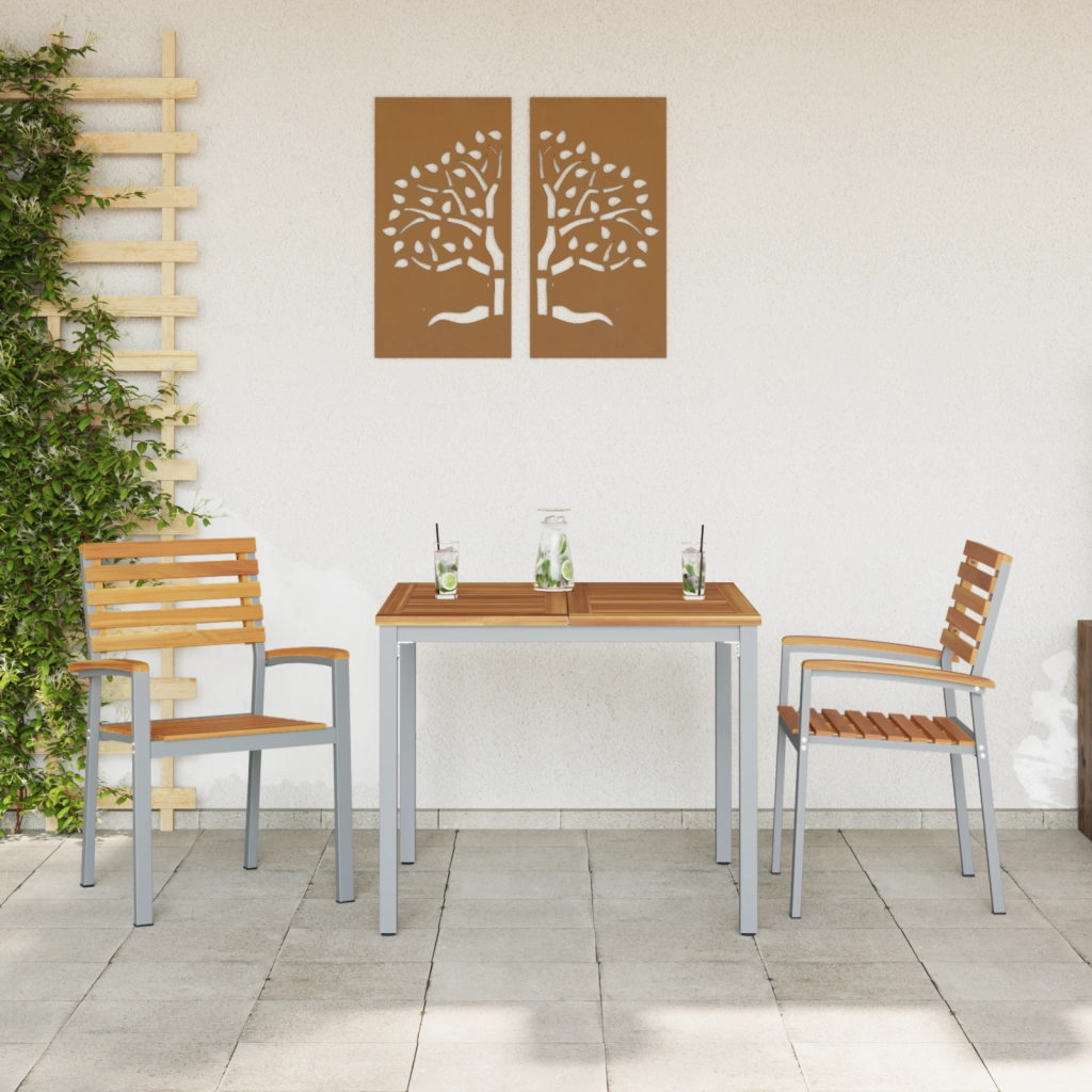 Sedie da Giardino 2 pz Grigio in Legno Massello Acacia e Acciaio