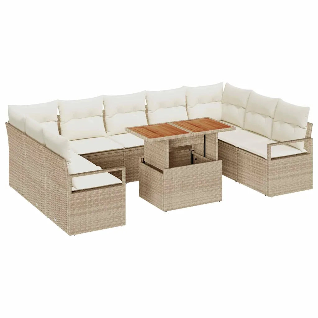 Set Divano da Giardino con cuscino 10 pcs Beige e Crema