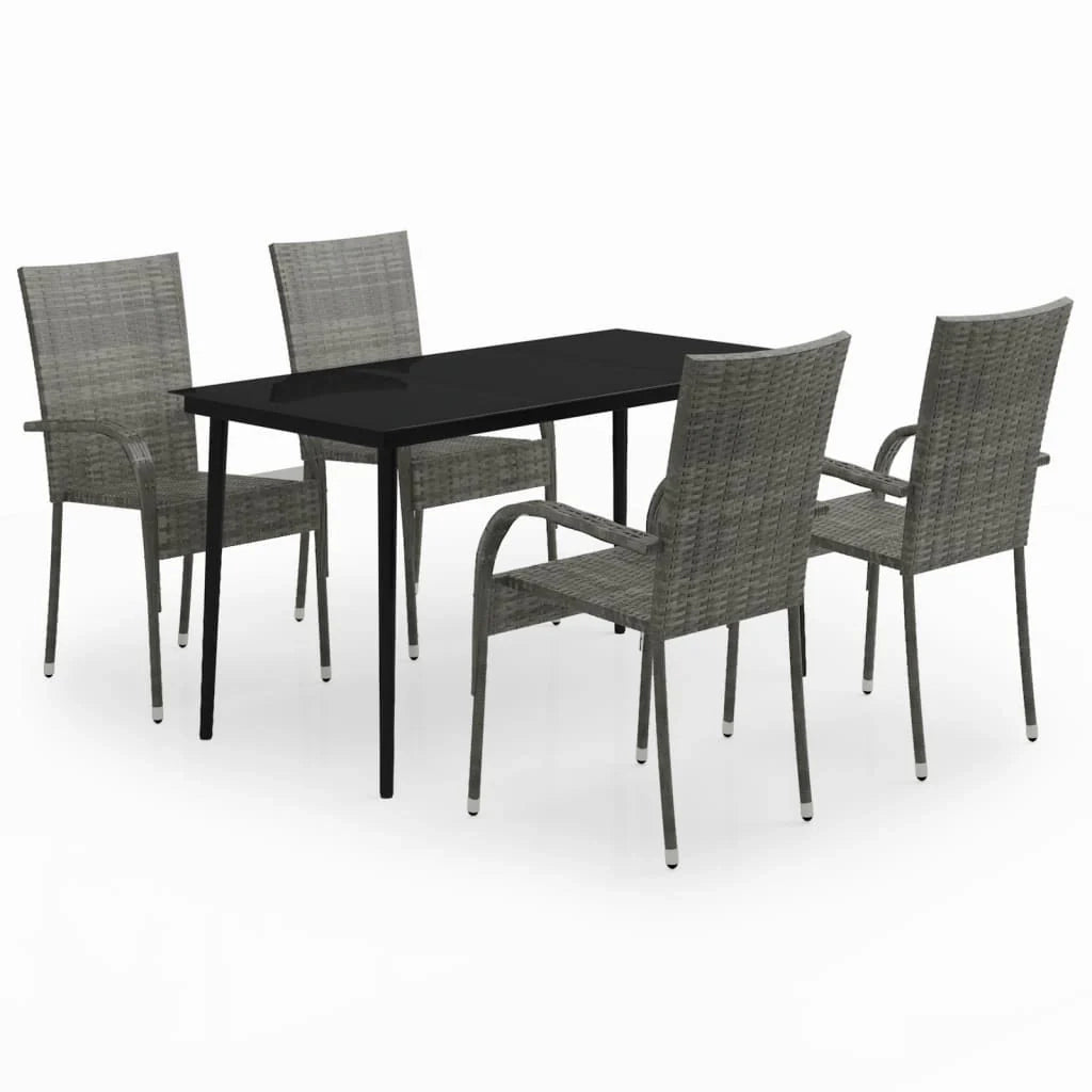 Set da pranzo da giardino per esterni 5 pezzi mobili grigi e neri 02_0013796