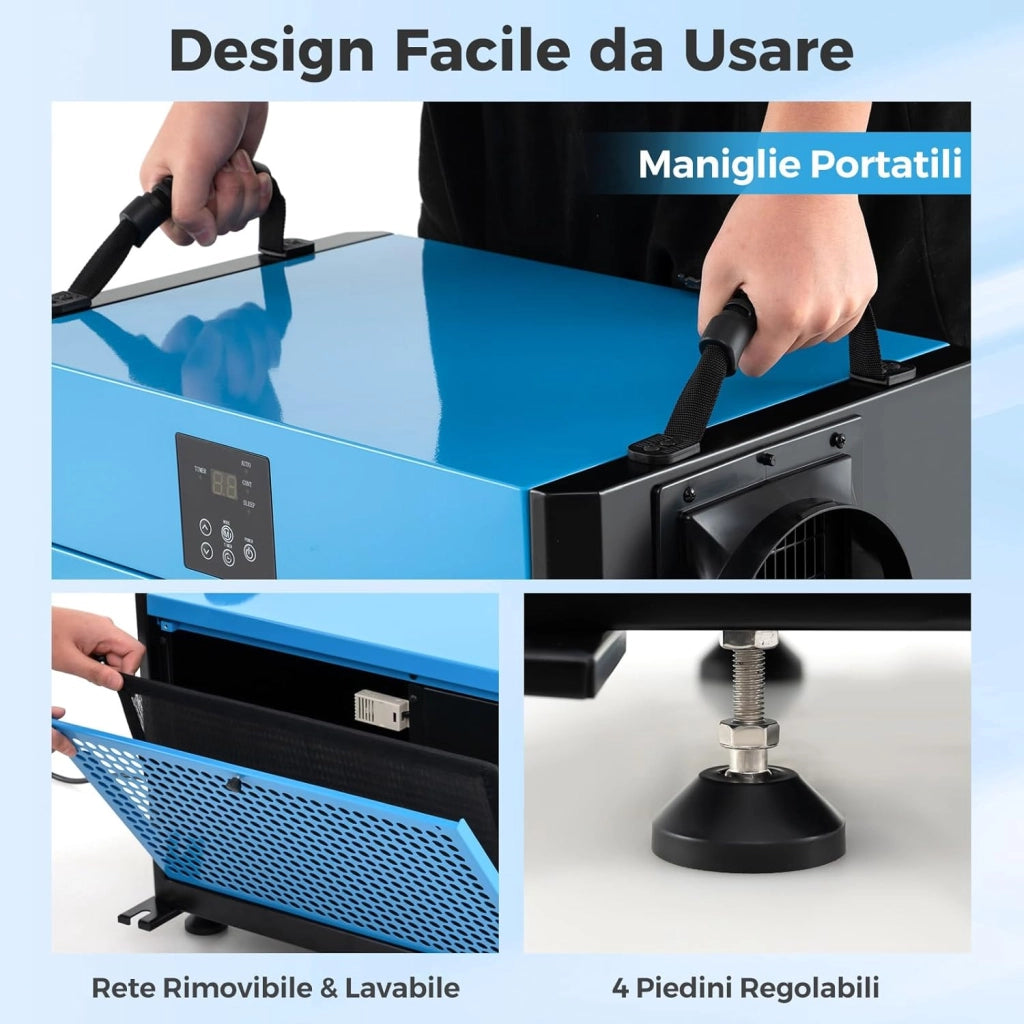 58,5/73,5 L Deumidificatore Commerciale, Deumidificatore Industriale con 3 Modalità e Timer 24H, Sbrinamento Automatico per Cantina Magazzino (73,5 L/giorno Blu)