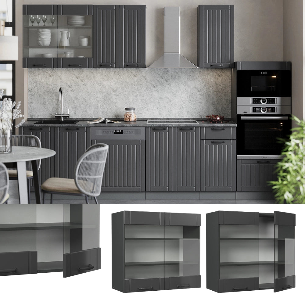 Vicco Mobile da cucina in vetro Grigio scuro 80 cm