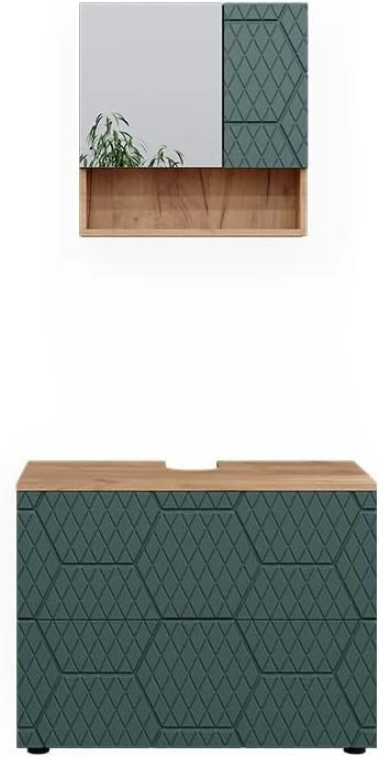 Set mobili bagno Irma, Quercia verde/oro, 2 parti