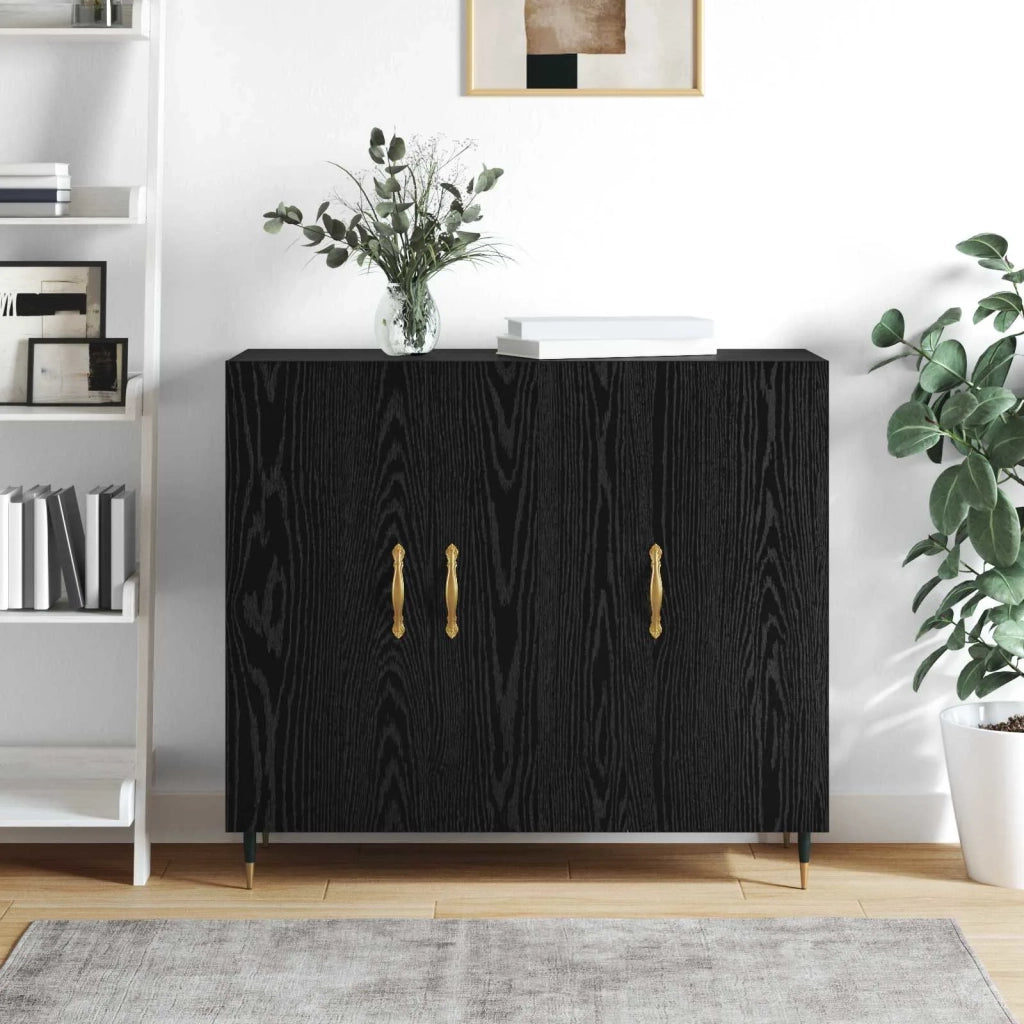 Credenza | Madia | Buffet da pranzo | Armadio da pranzo Rovere Nero 90 x 34 x 80 cm Legno multistrato
