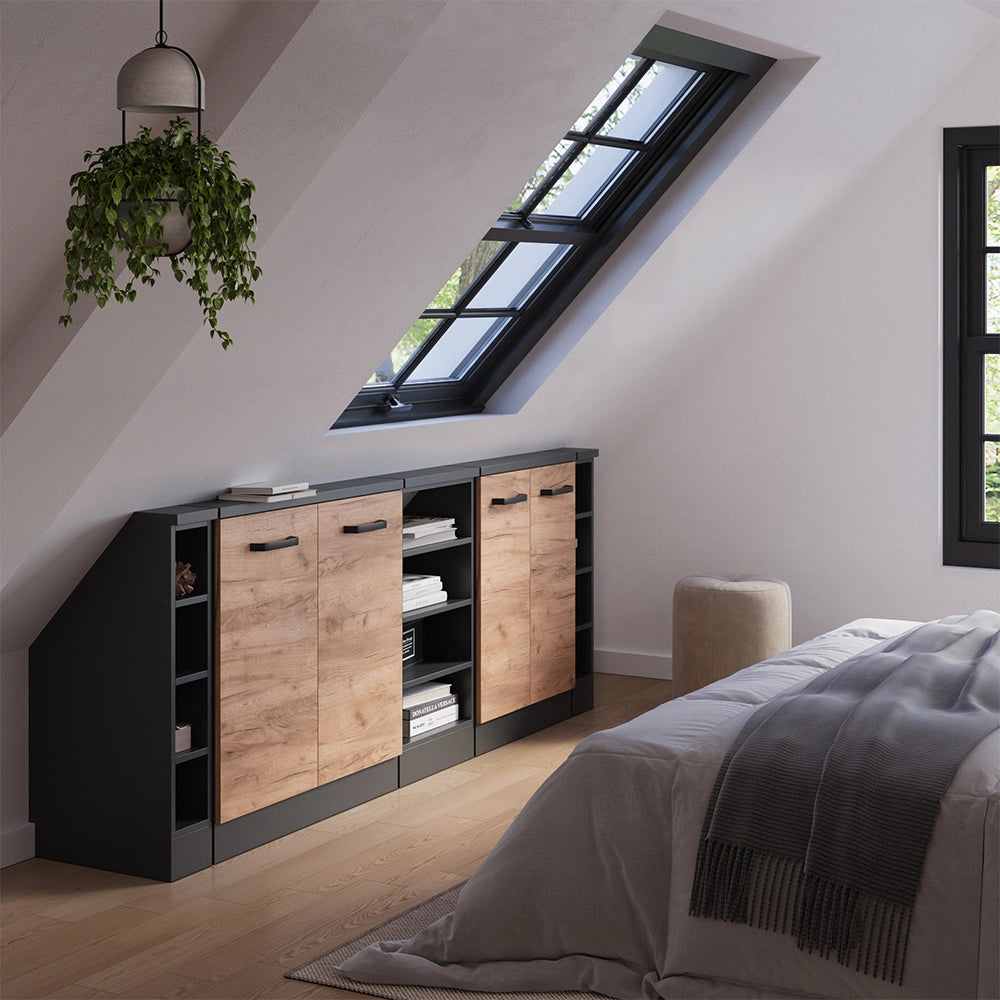 Set di mobili sottotetto Rion Rovere dorato/Antracite Set di 5 Vicco