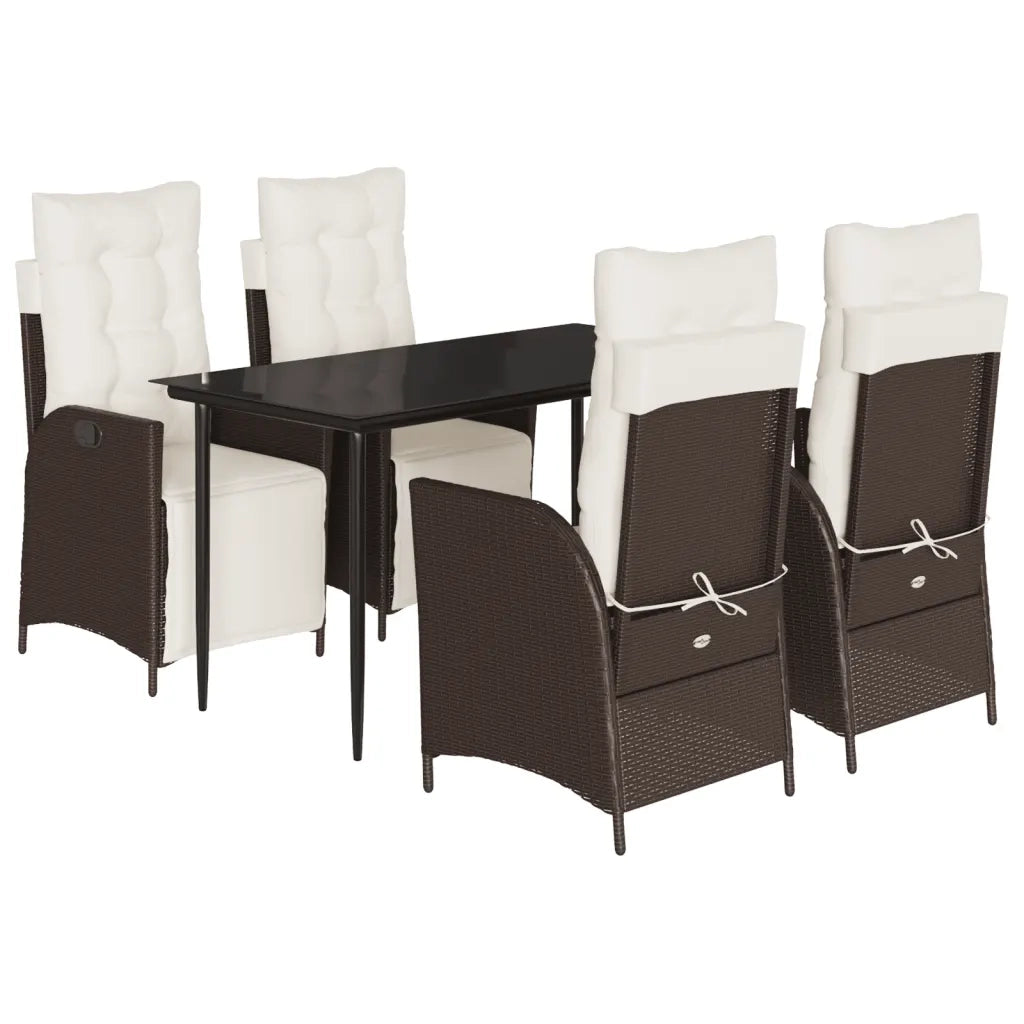 Set da Pranzo da Giardino 5pz con Cuscini in Polyrattan Marrone 3213408