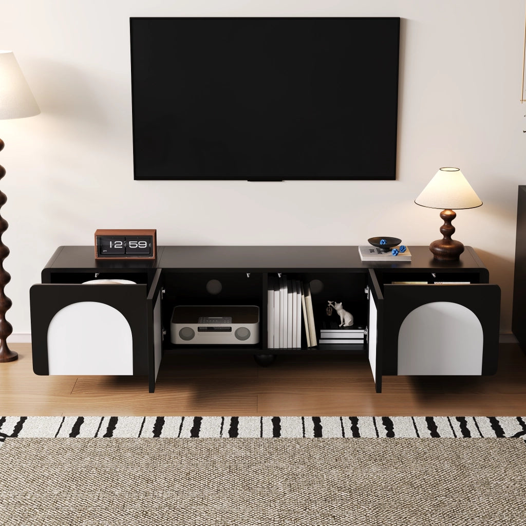 Mobile TV con 2 Cassetti e 2 Ante; Passacavi; Stile Moderno; 180??38??45 cm; in MDF; Nero e Bianco