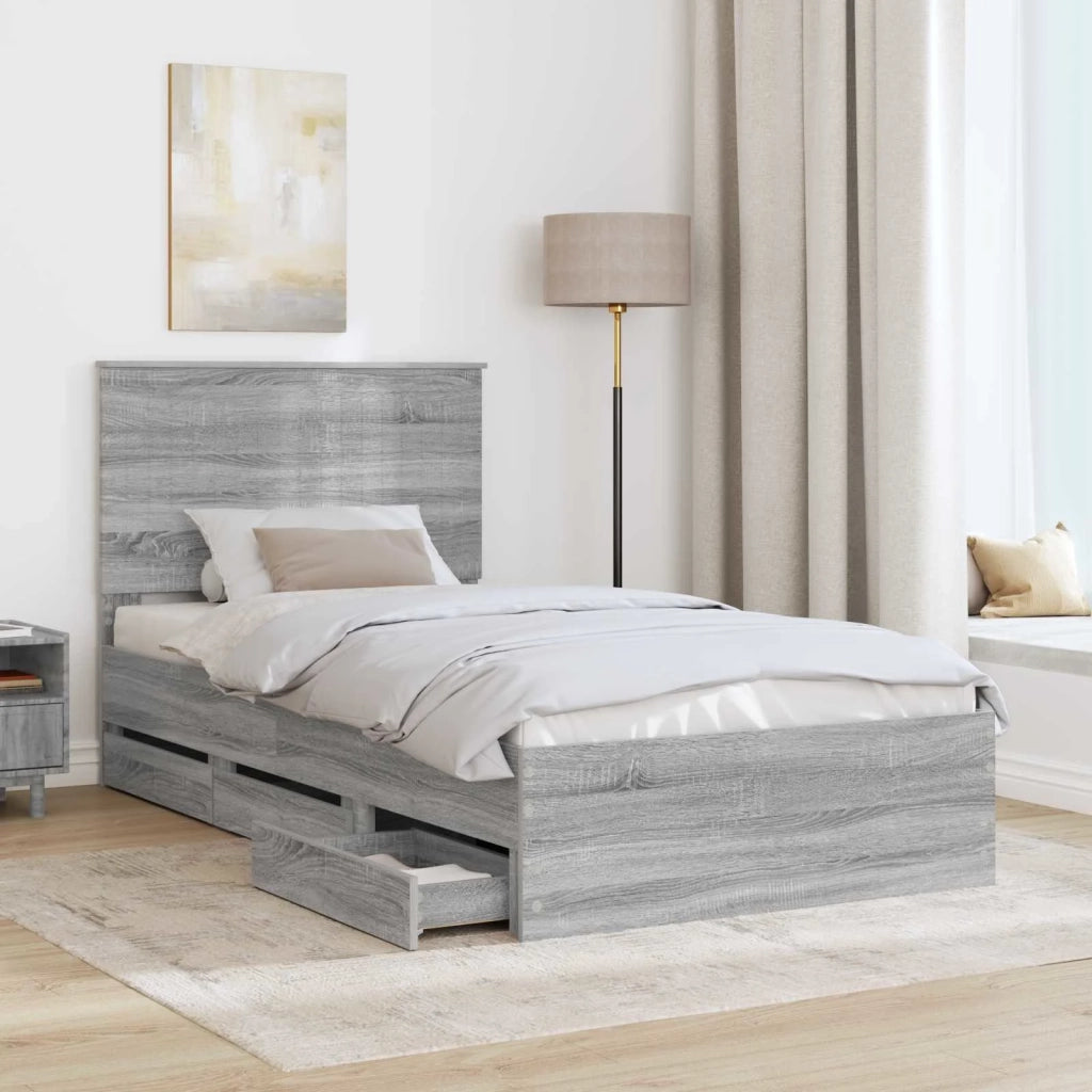 Struttura del letto con cassetto-Giroletto con contenitore-Rete del Letto Grigio Sonoma 100 x 200 cm 289130