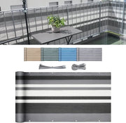Schermo per balcone, opacizzato, protezione dal vento e UV, resistente al tempo, 75/90/120 cm x 600/500/300 cm, con occhielli, cordino in nylon e cavo, grigio, a strisce.