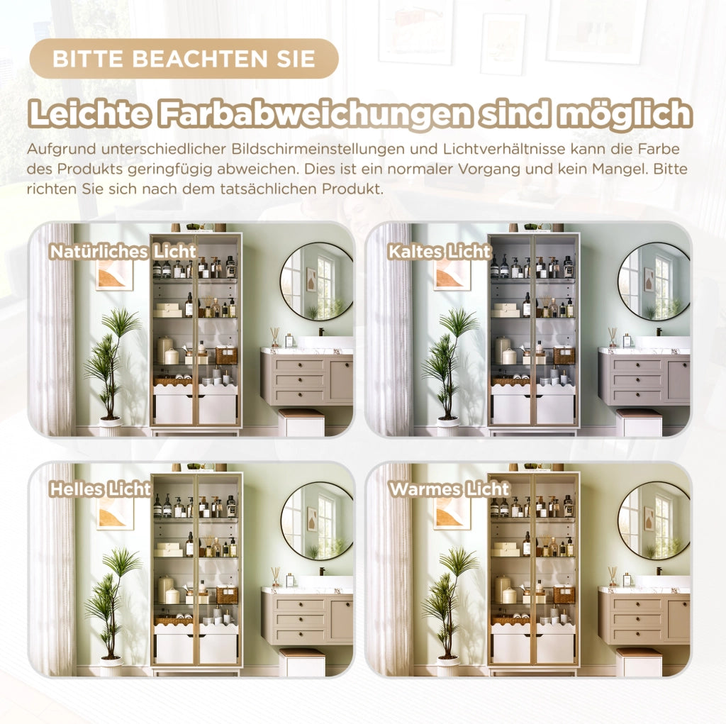 ARMADIO ALTO con ripiani regolabili, cassetto, Gold e White, MDF