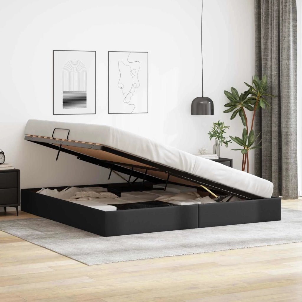 Letto ottomano Nero 200 x 200 cm Pelle Sintetica 3442786