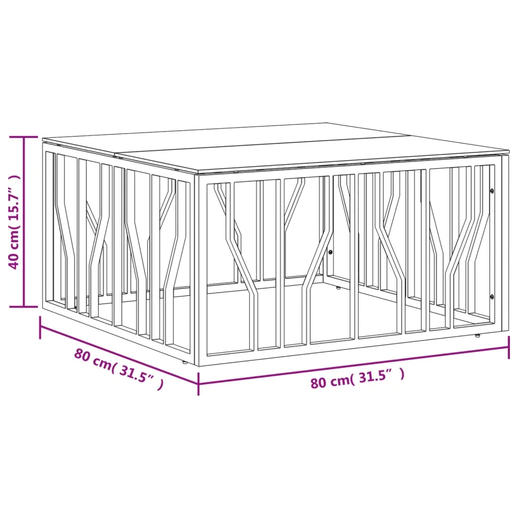 Tavolino da Salotto 80x80x40 cm in Acciaio Inox e Vetro 350057