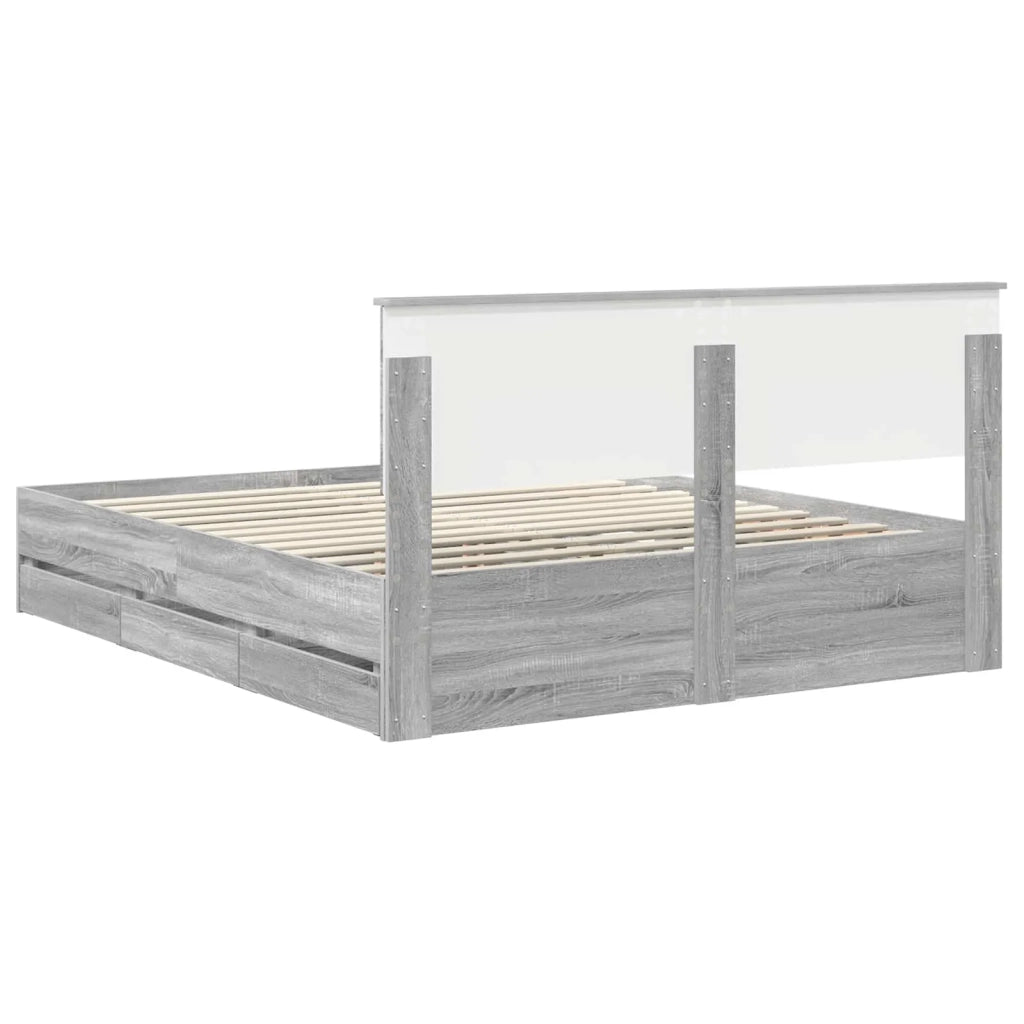 Struttura del letto con cassetto-Giroletto con contenitore-Rete del Letto Grigio Sonoma 160 x 200 cm 287912