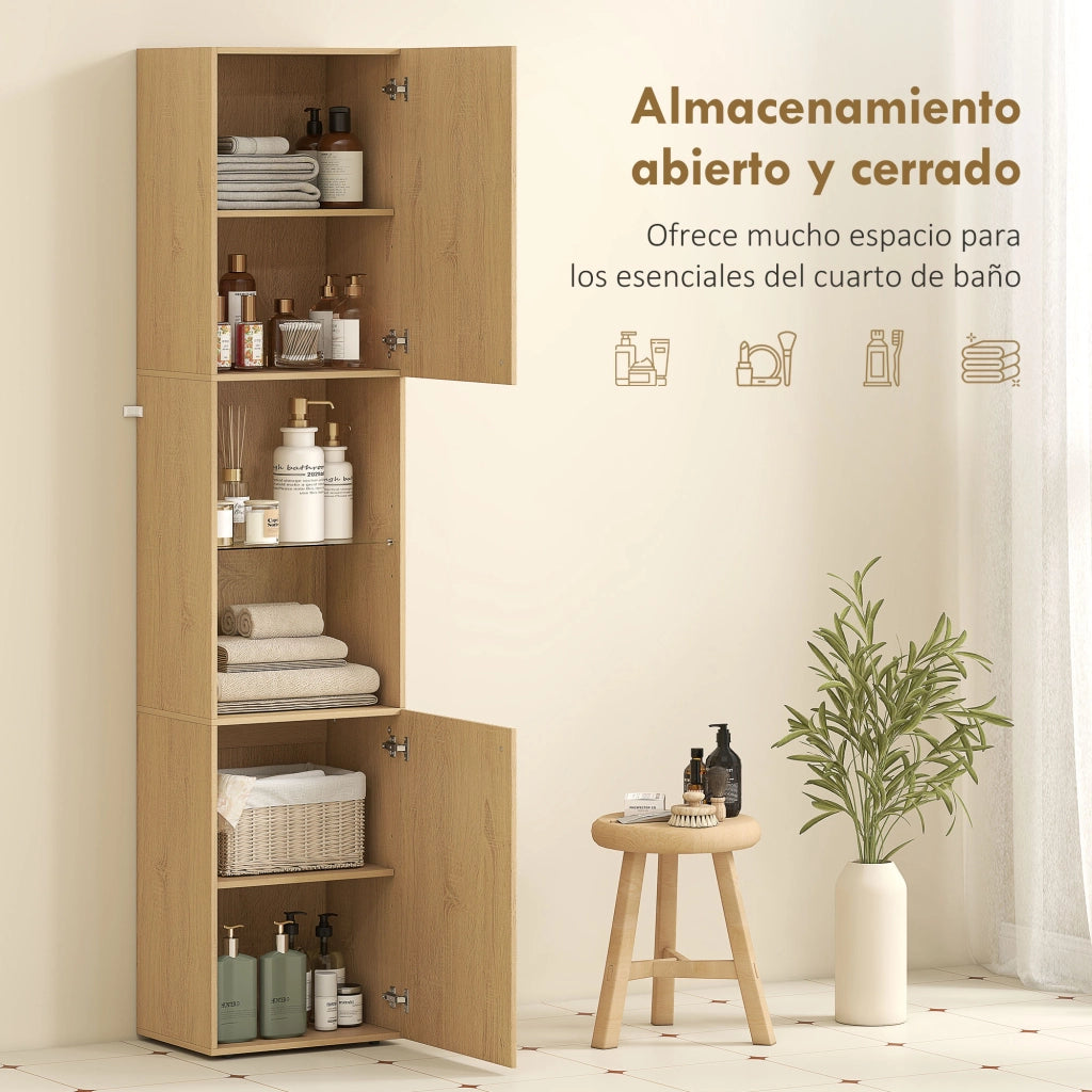 Armadio da Bagno Alto con 2 Ante e Ripiani Regolabili ¨C zephmum ¨C Legno Rovere 40x31x182 cm