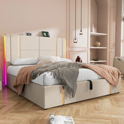 LETTO Contenitore 180x200 cm Beige in lino con USB e LED