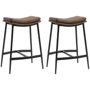 Set 2 Sgabelli da Bar in Stile Industriale con Poggiapiedi, in Finta Pelle, 48.5x38.5x68.5 cm, Nero e Marrone