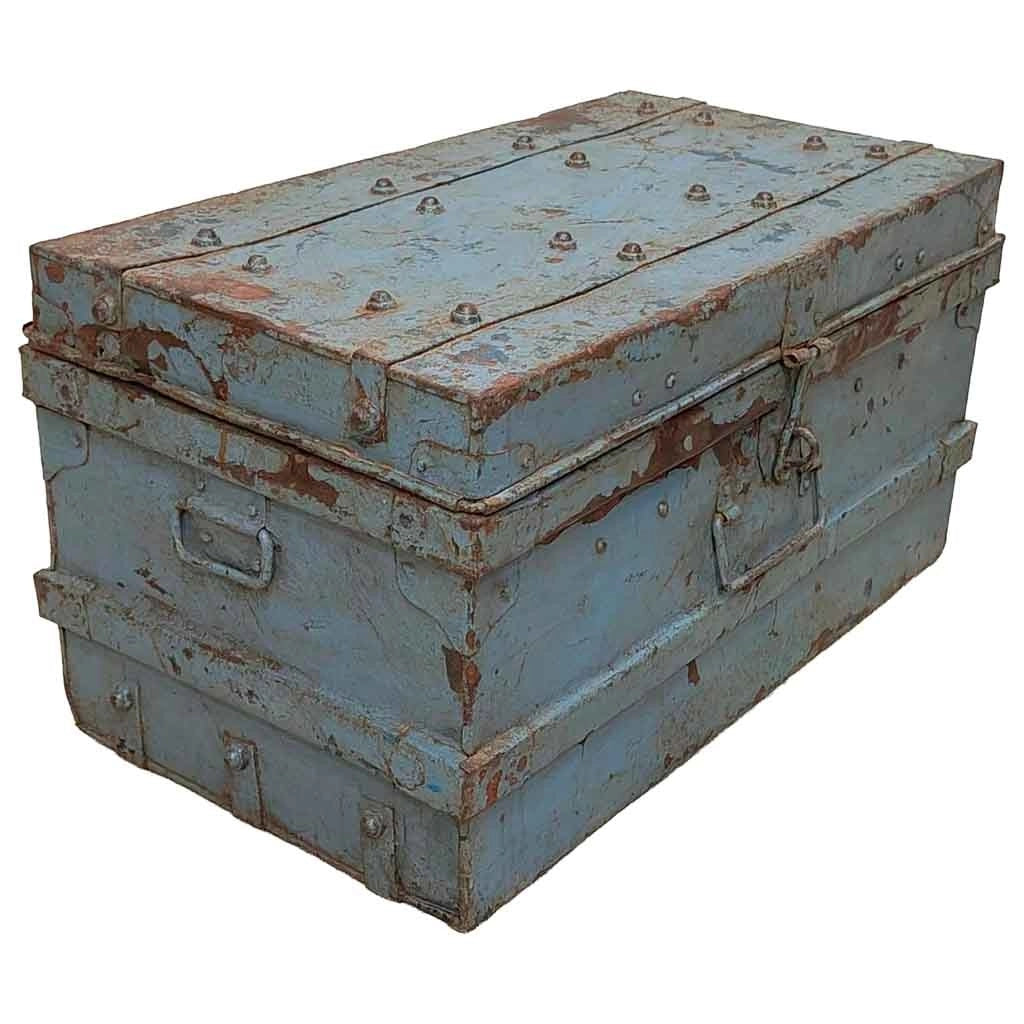 Valigia metallo artigianale blu 67x37x25h cm