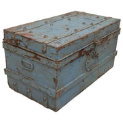 Valigia metallo artigianale blu 67x37x25h cm