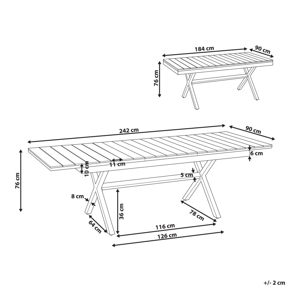 Tavolo da giardino allungabile in alluminio legno chiaro e grigio grafite 184x242 x 90 cm Mobili da giardino per esterni in stile moderno