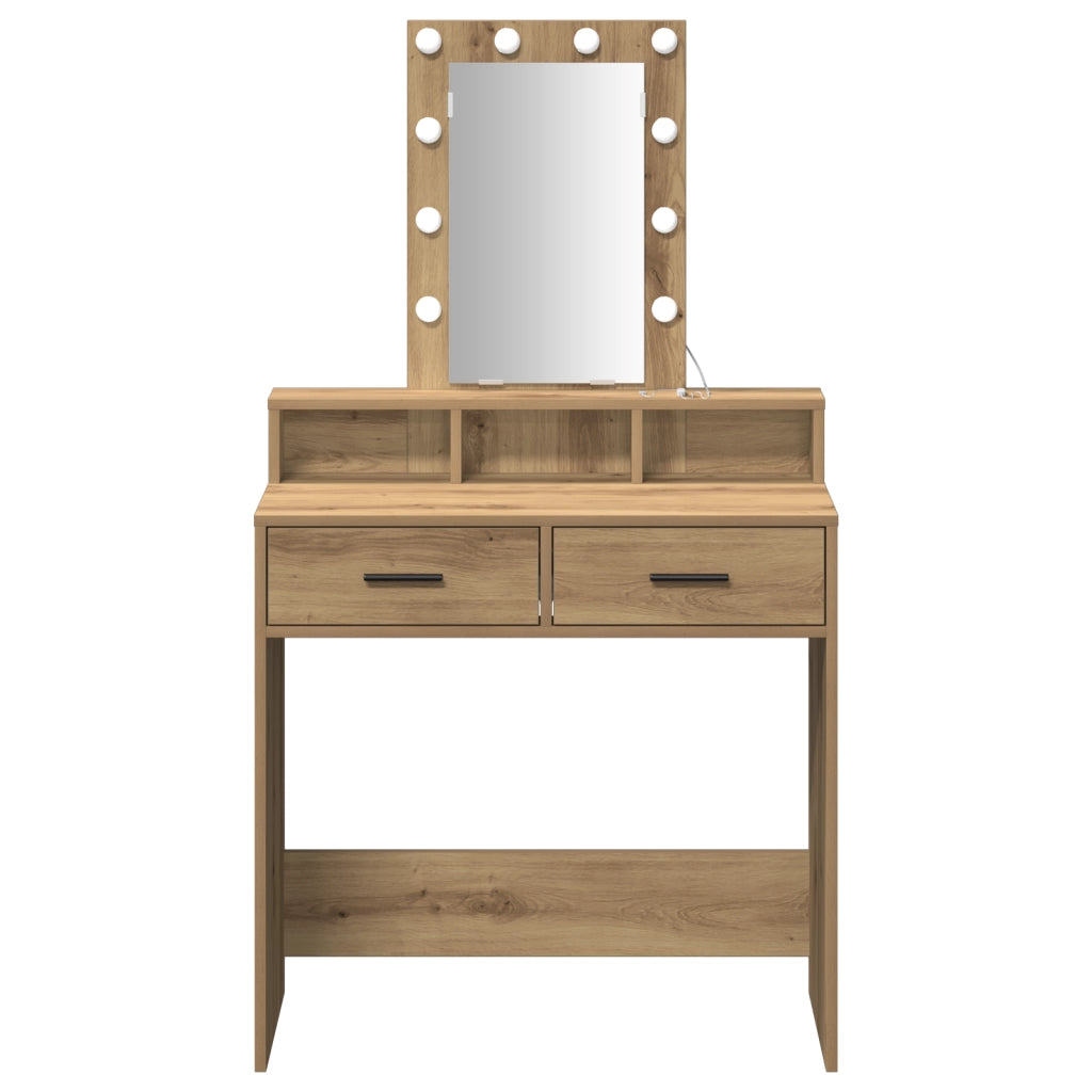 Tavolo da trucco  con luci LED in Rovere, artigianale, 79x41x140 cm