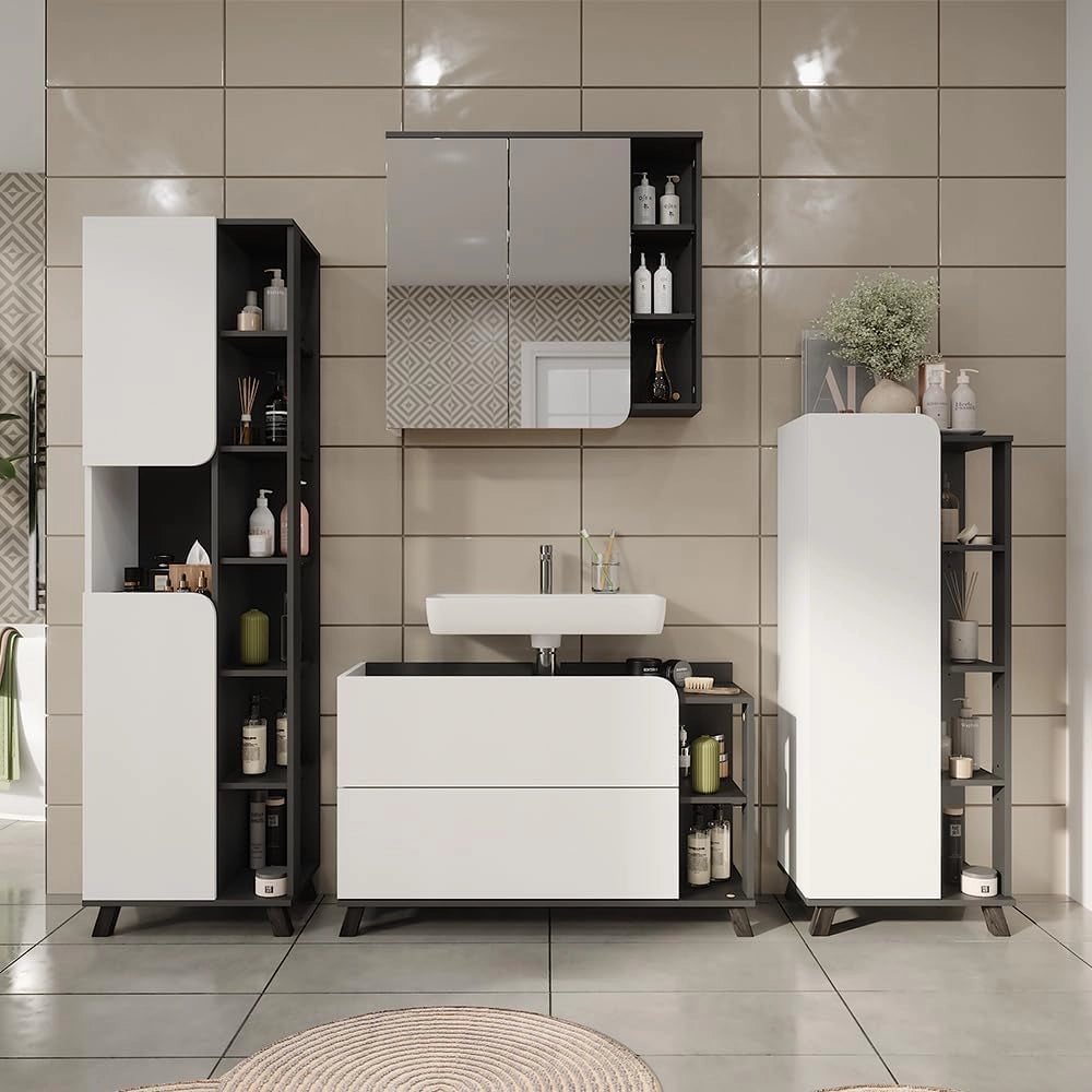 Mobile a specchio Karen, Antracite/bianco, 80 x 75 cm