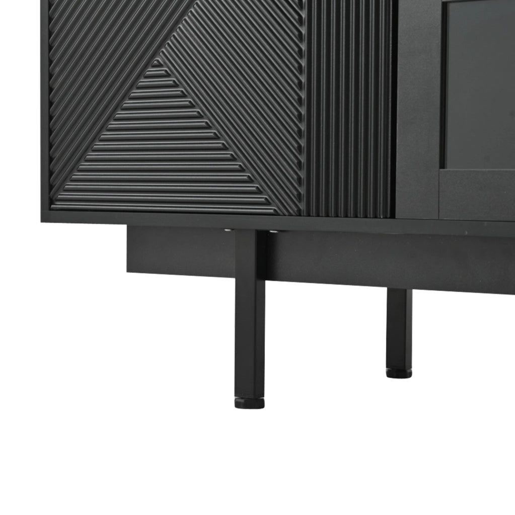 Mobile TV 200x40x50.5 cm con 2 porte e 2 cassetti; 3 livelli e 45 kg; truciolare e vetro temperato nero