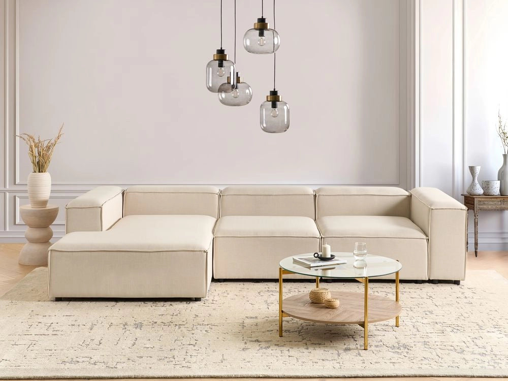 Divano modulare in tessuto beige 3 posti lato destro Gambe nere Soggiorno moderno