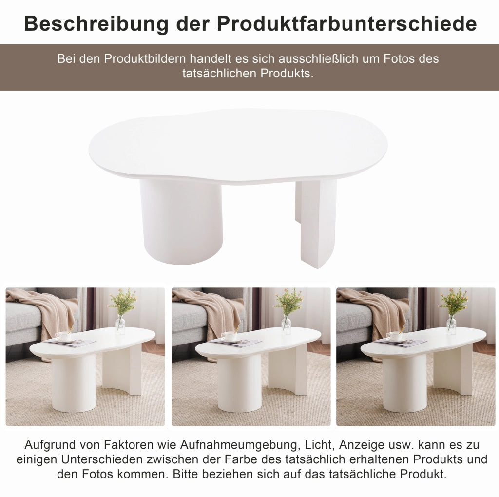 Tavolino da caffè bianco irregolare da 100 cm in MDF laccato