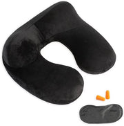 Cuscino gonfiabile - 100% morbido supporto cervicale in flanella per viaggi, aerei, treni, auto e ufficio con borsa compatta, imbottitura respiro e copertura lavabile, nero