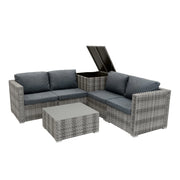 Set Divani Rattan Grigio 6 Pezzi con Cuscini, Tavolino e Baule 250L