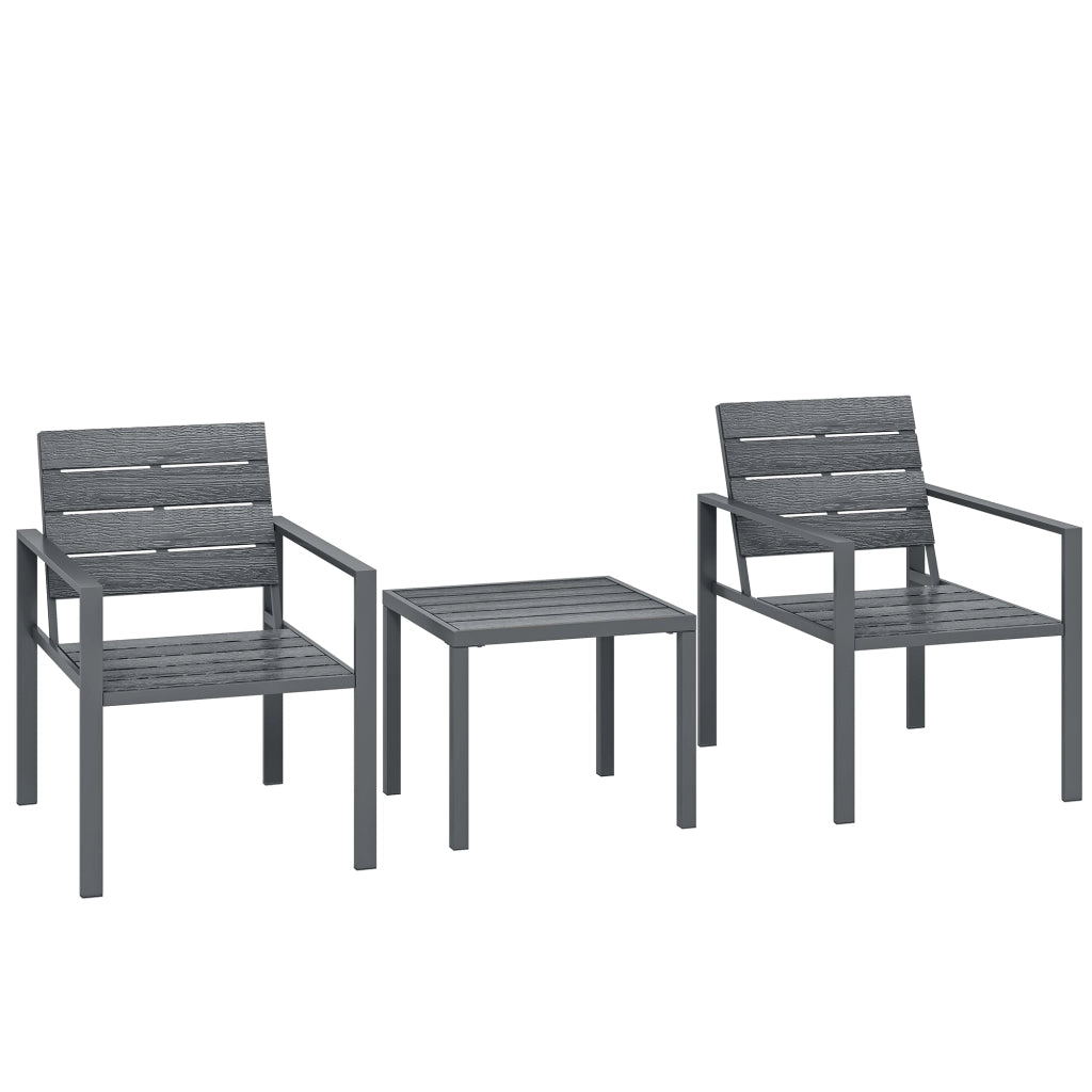 Set 3 Pezzi da Giardino con 2 Sedie da Esterno e Tavolino da Caffè in HDPE e Metallo Grigio Scuro