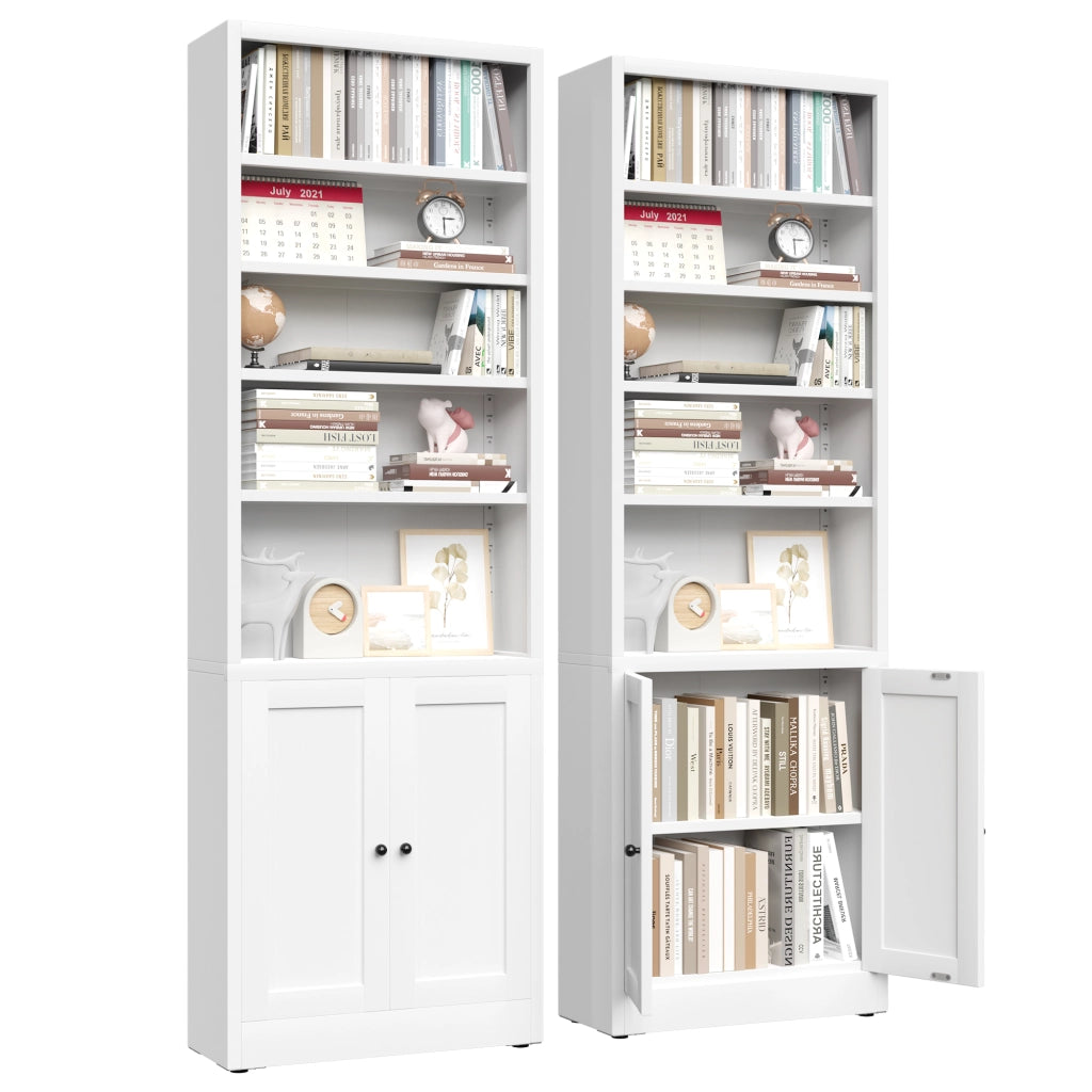 Libreria industriale in acciaio con 5 ripiani regolabili e anta, per soggiorno e ufficio, bianca, 60 × 23,4 × 180,3 cm