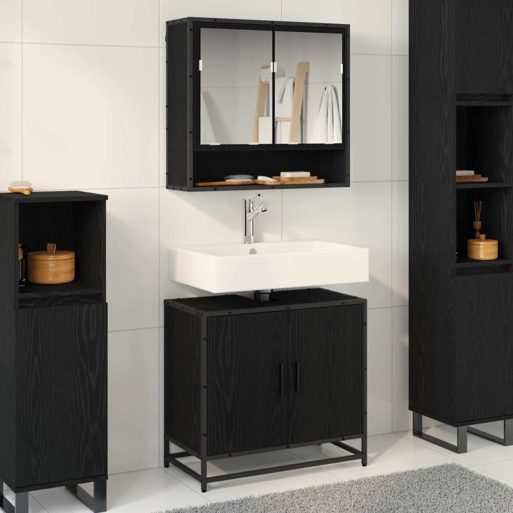 Set di mobili per il bagno 2 pcs Rovere Nero Legno multistrato 3402347