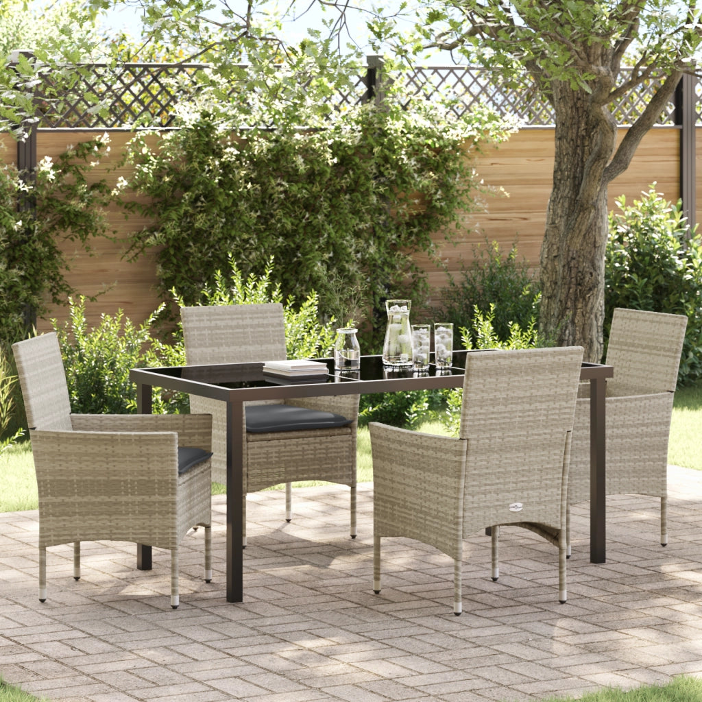 Set da Pranzo da Giardino 5 Pezzi con Cuscini Grigio Chiaro Rattan Sintetico