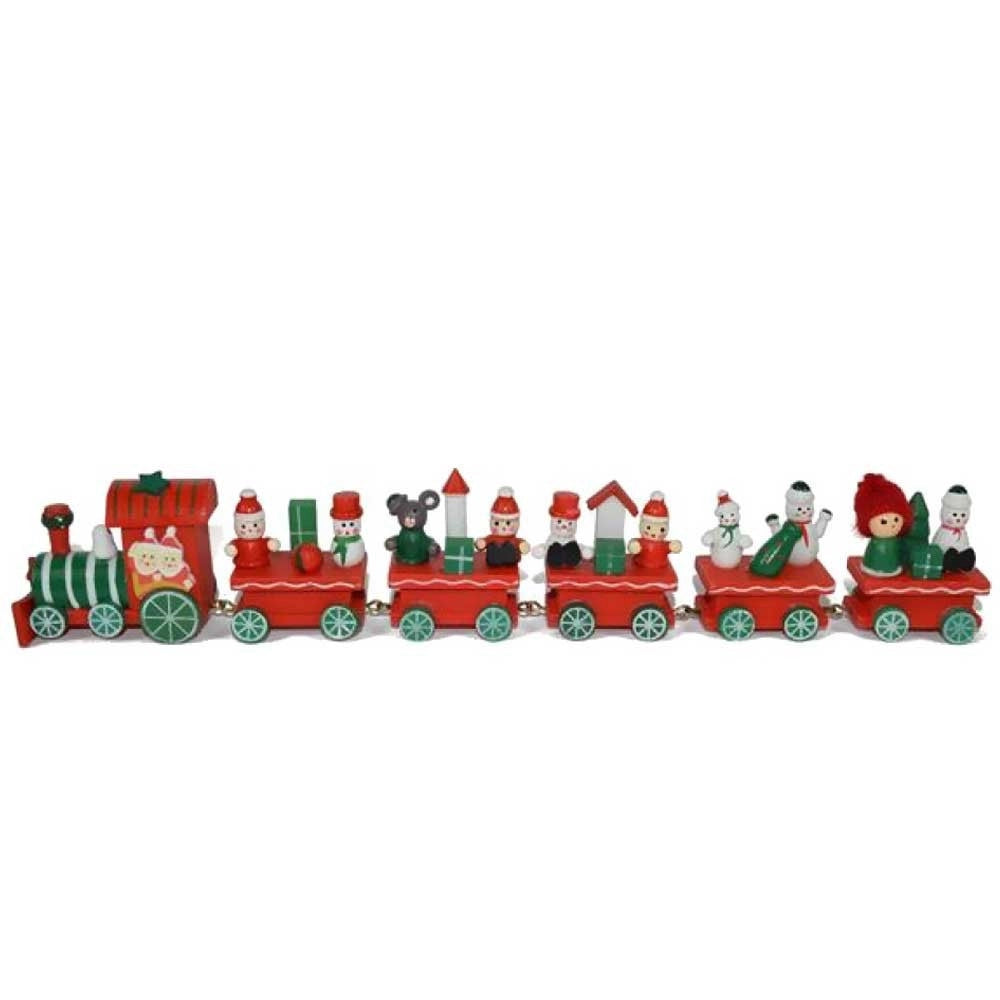 Trade Shop - Trenino Natalizio In Legno Con 6 Vagoni 32cm Rosso E Bianco Decorazioni Natale -
