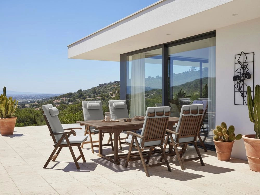 Set da giardino con 6 sedie in legno di acacia marrone scuro con cuscini Grigio melange in stile rustico con cuscini