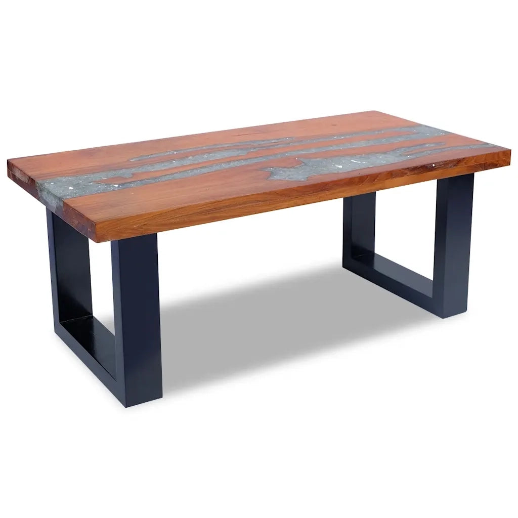 Tavolino da Salotto-Tavolino da soggiorno in Legno di Teak e Resina 100x50 cm