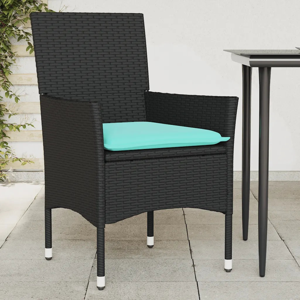 Sedie da Giardino con Cuscini 2 pz | Sedie da Esterno Nere in Polyrattan