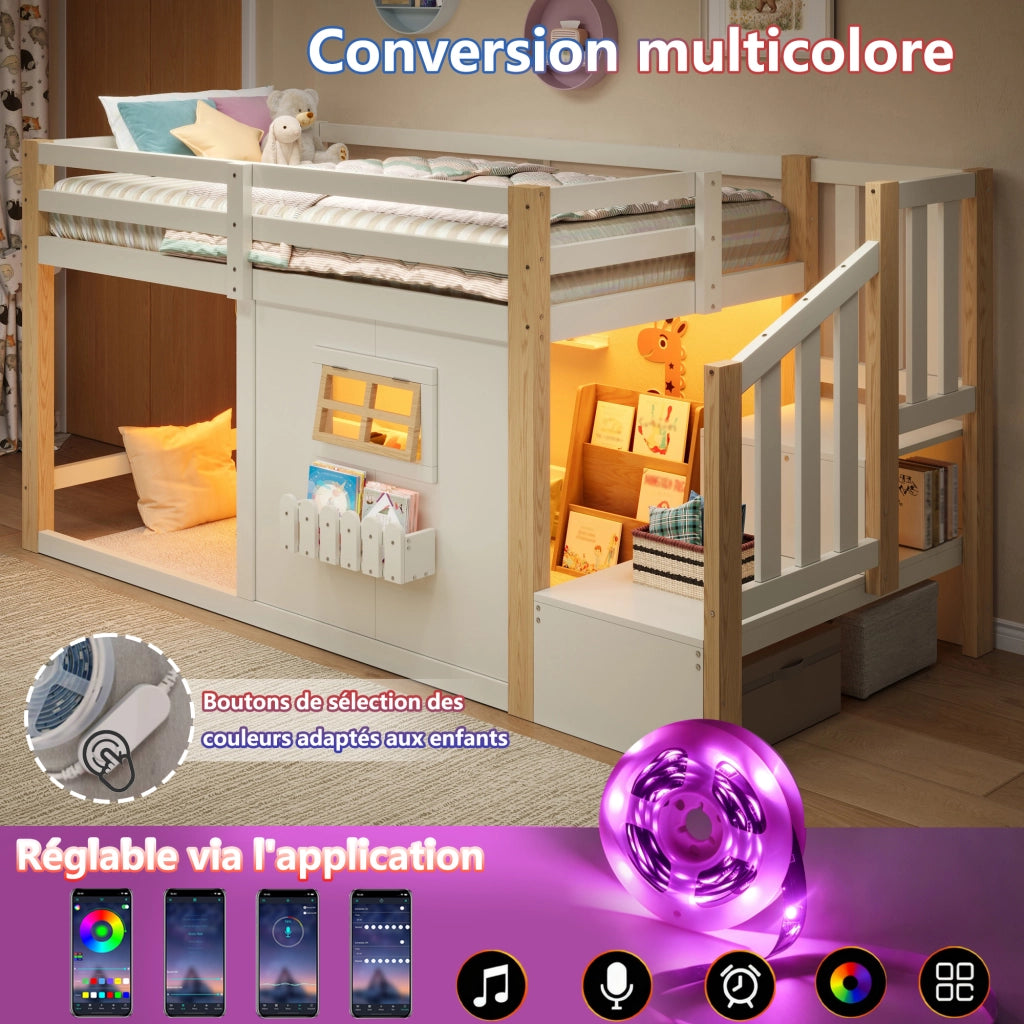 letto a castello pino mdf bianco 90 x 200 cm
