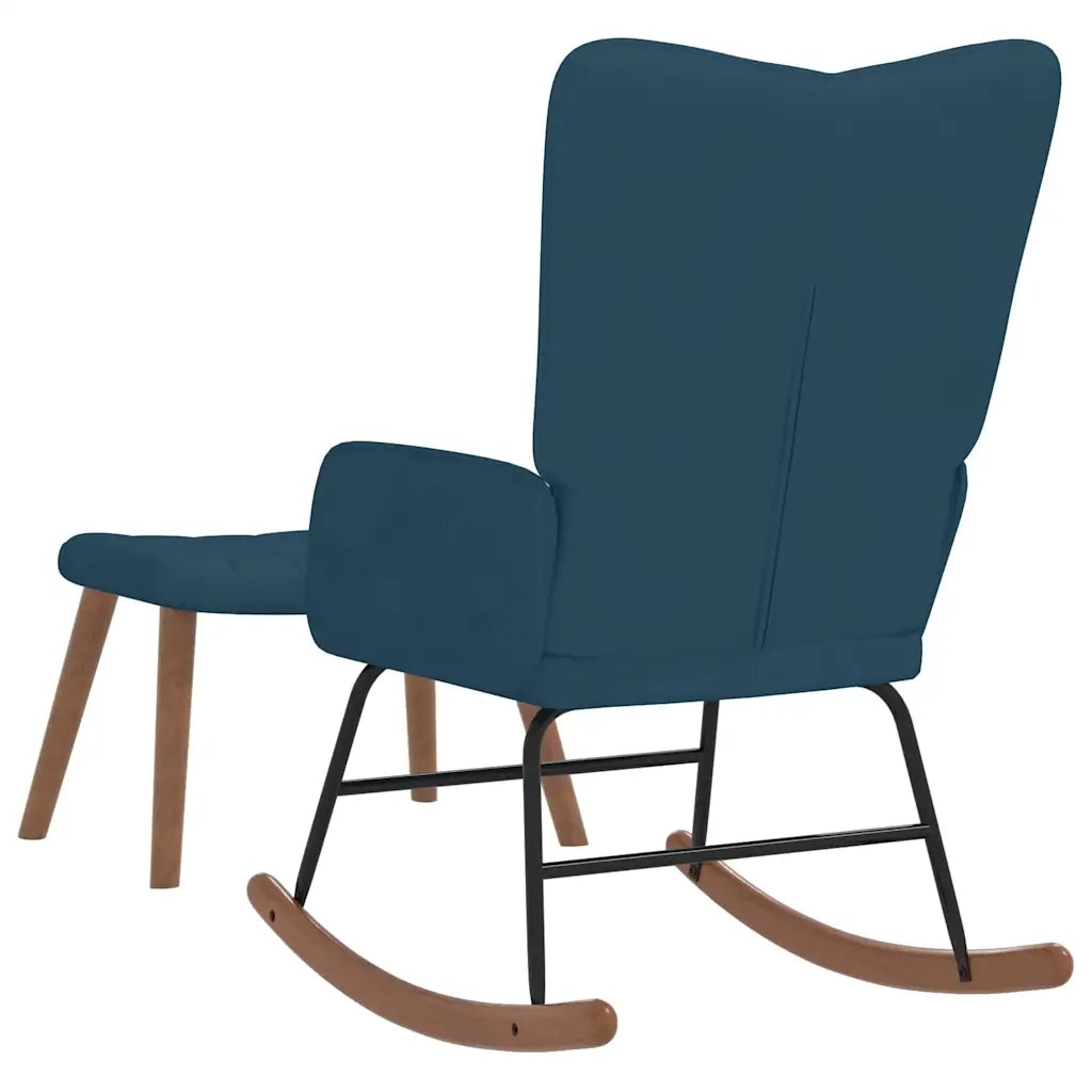 Poltrona a Dondolo con Poggiapiedi Blu in Velluto 327764