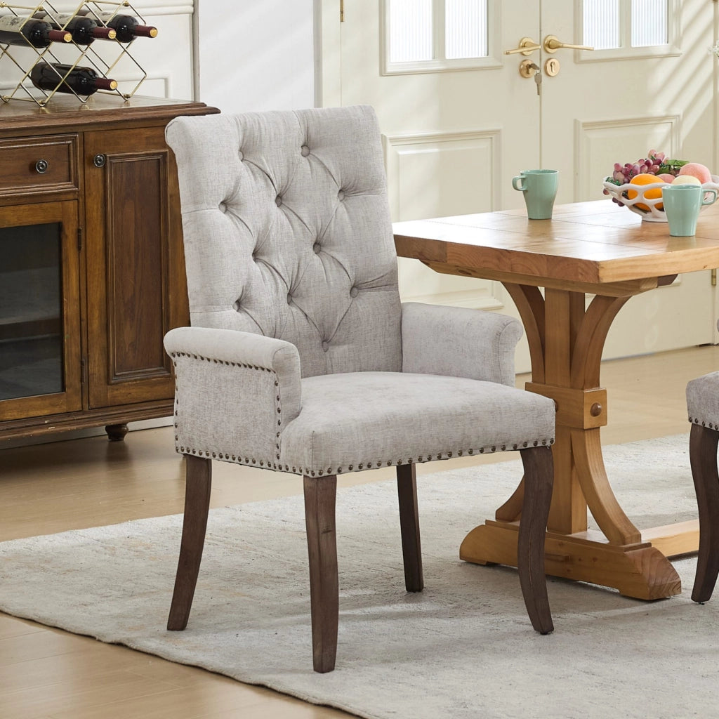 Sedia da Pranzo Imbottita in Velluto con Braccioli e Gambe in Legno ¨C MINIMAL ¨C Beige