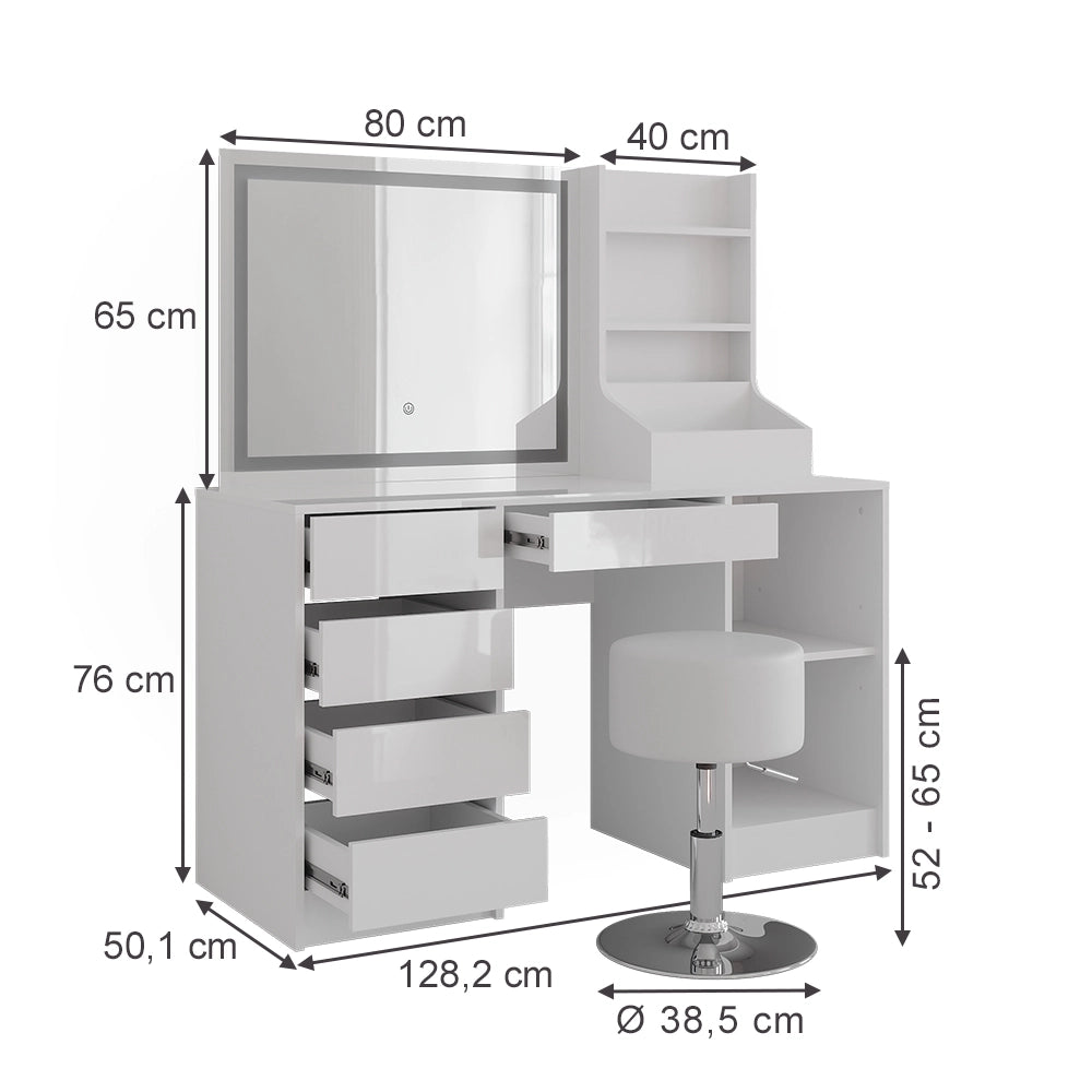 Vicco Tavolo da toeletta Bianco/bianco lucido 128.2 cm 4 parti