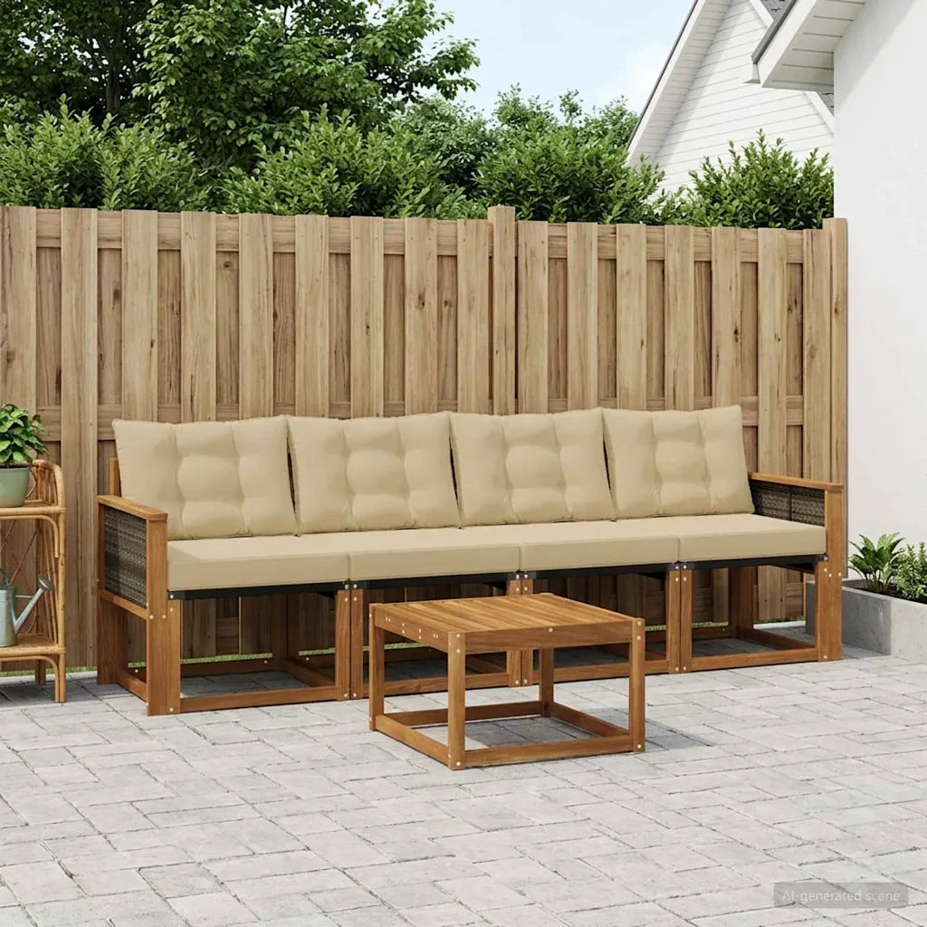 Set di divani da esterno con cuscino 5 pcs Naturale e Beige