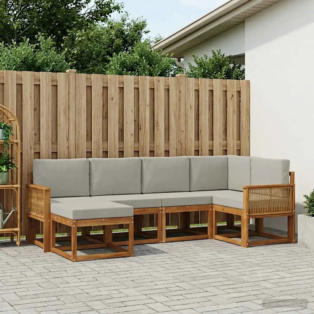 Set di divani da esterno 6 pcs Naturale e Grigio Chiaro