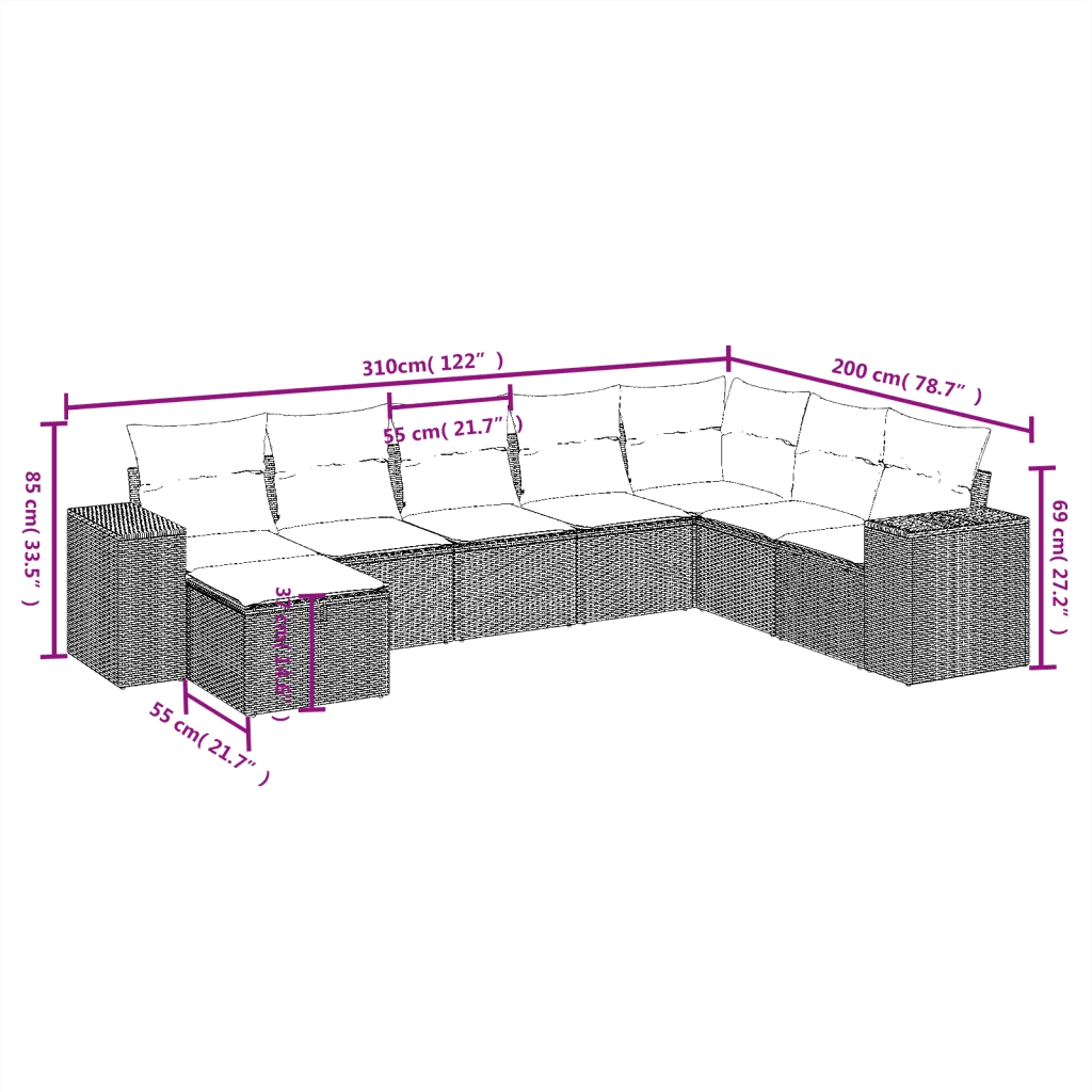 Set Divani da Giardino con Cuscini 8 pz Nero in Polyrattan 3264511